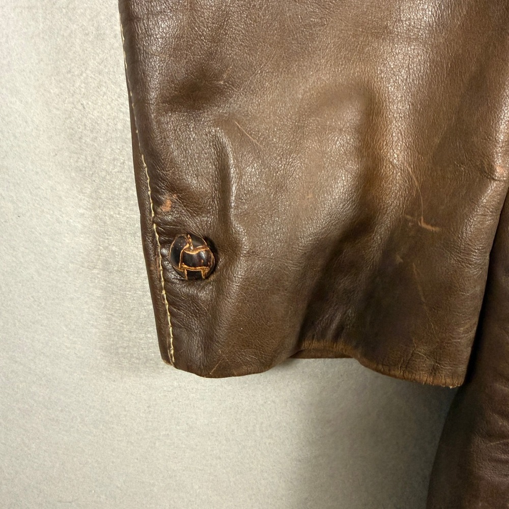 Vintage 70's Towncraft Leather Jacket Safari Coat Size 38 Brown Front Pockets - Picture 10 of 15